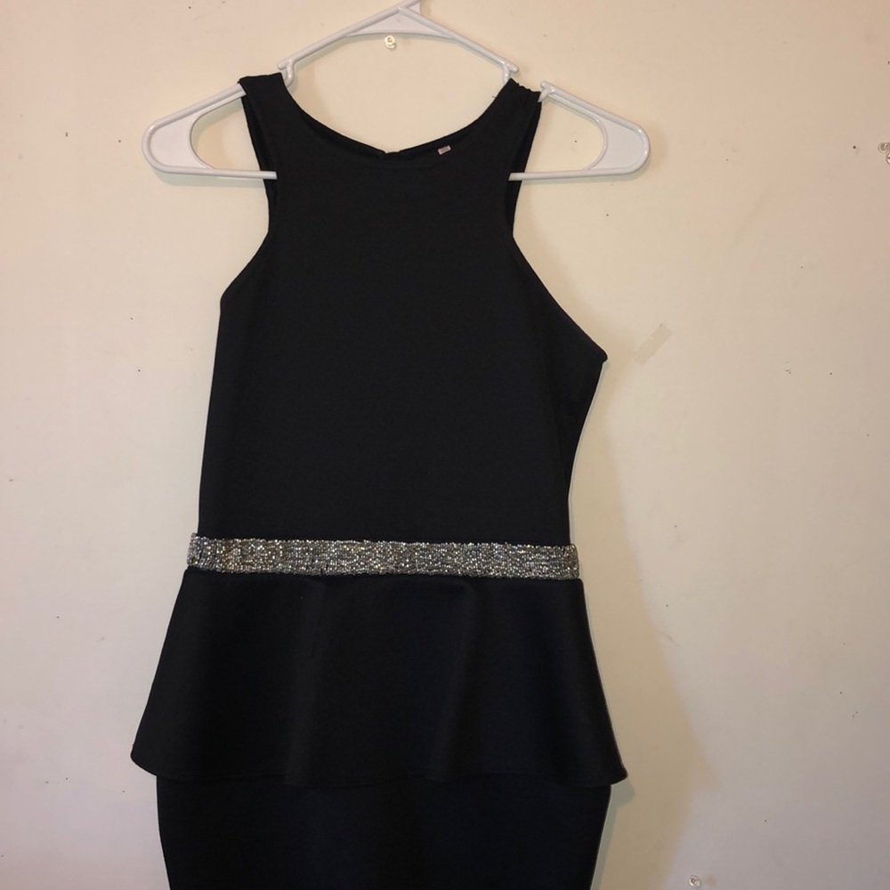 Short black, backless formal event dress